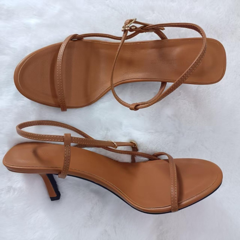 Casual Sandal Leather - 女性用サマーサンダル シングルバックルストラップ付き 新品 レディースシューズ 薄いヒール 開き足指デザイン