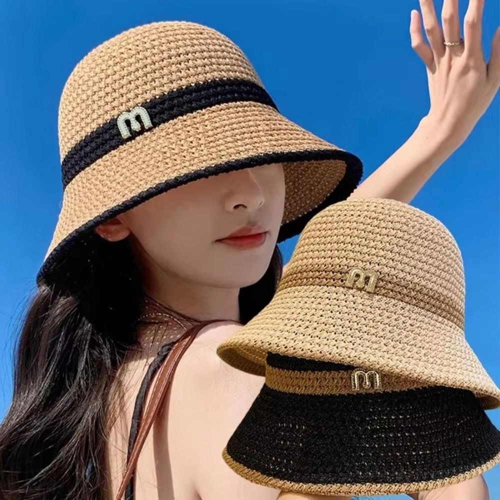 Bucket Hat Straw - 通気性のあるエレガントなボウフィッシャーマンハット折りたたみ式ワイドブリム女性用サンハット日よけUV保護日焼け止めバケットキャップアウトドア