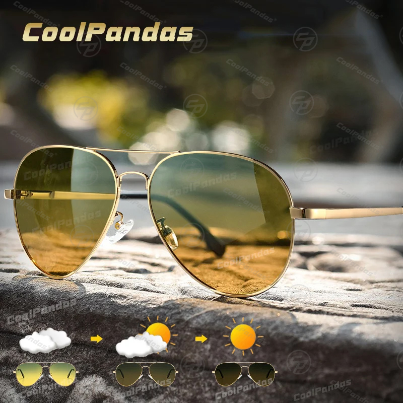 Sunglasses Aviator Polarized - フォトクロミックサングラス男性偏光航空昼夜視力メガネ運転用女性抗紫外線ゴーグル oculos de sol masculino