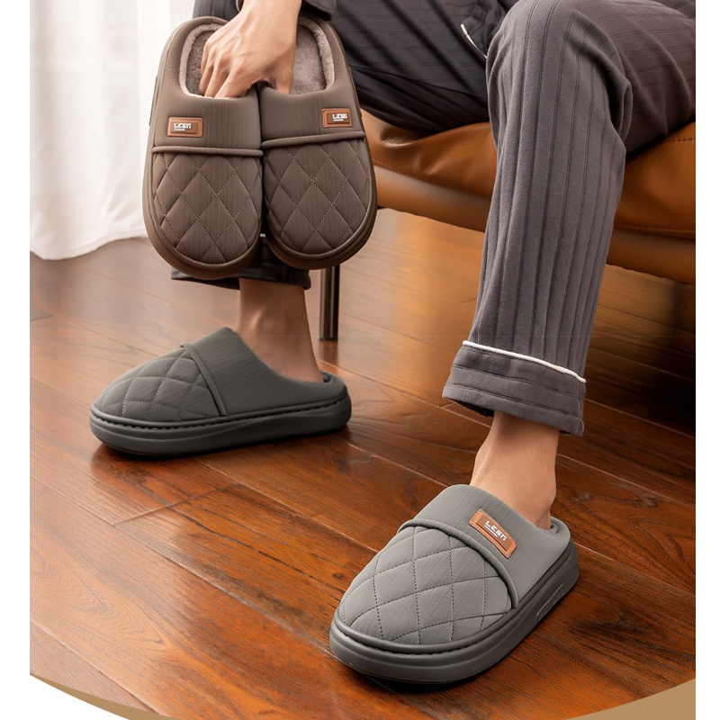 Flip Flop Leather Men - 冬用あったかスリッパ 男女兼用 室内用 ふわふわシューズ フラットプラッシュ 室内履き