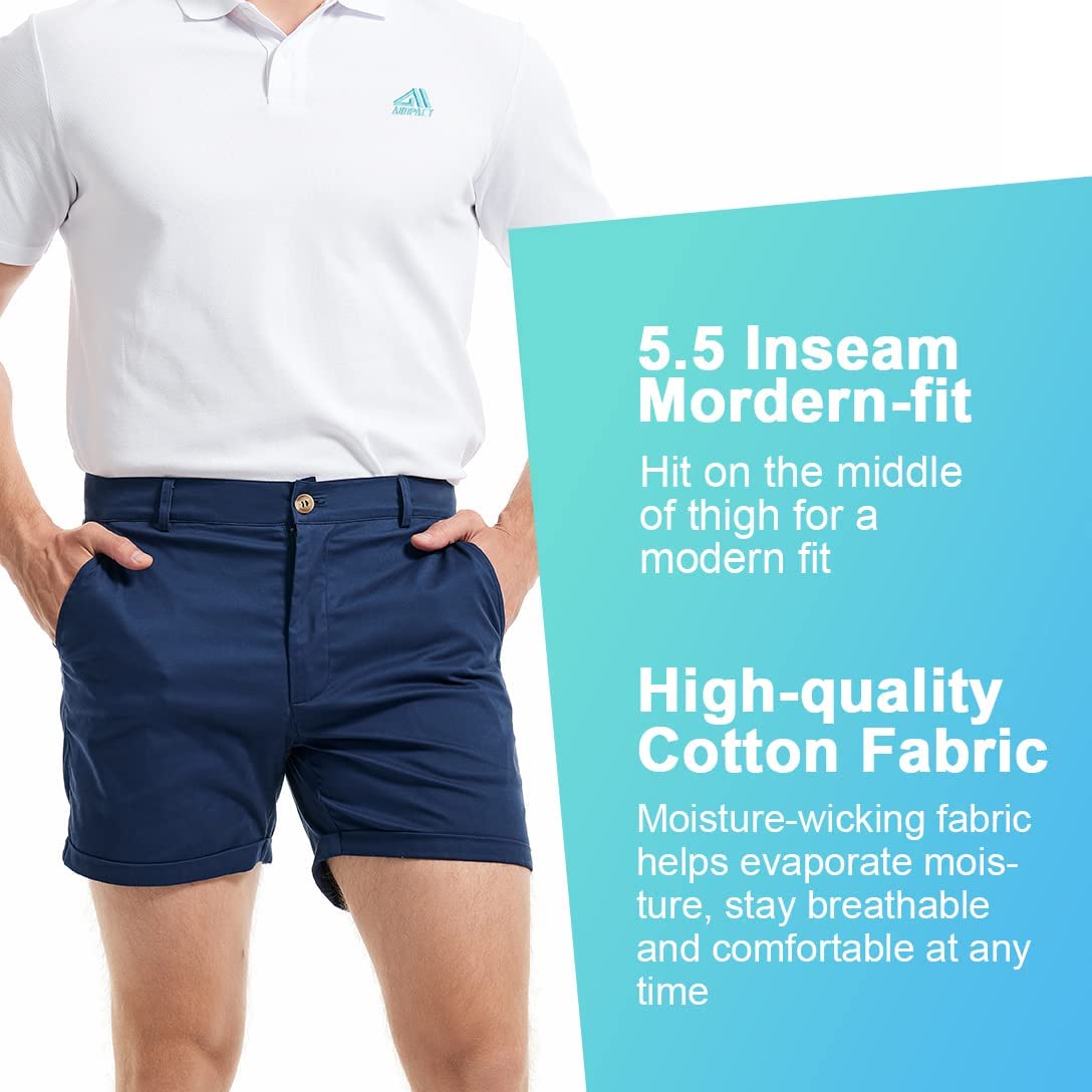 Shorts Chino Slim - 男性用インパクトショーツ,スリムフィット,5インチ股下,フラットフロント,ストレッチ,無地,AM2355