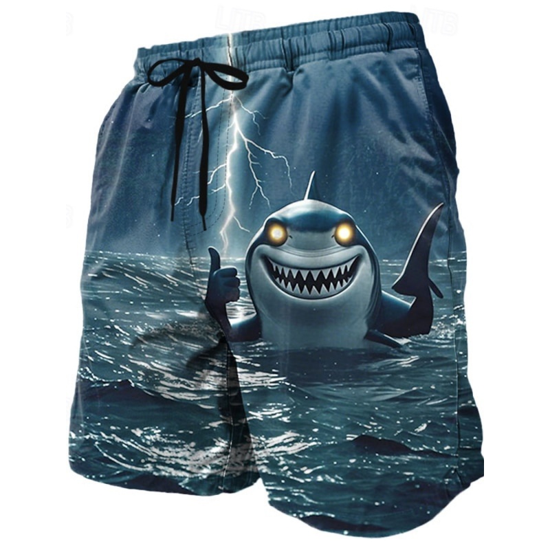 Trunks Board Surf - メンズ向け3Dプリントクールな魚/サメ柄ショートパンツ、オウムの葉模様の水着、カジュアルな水泳/ビーチショーツ、スポーツ/サーフボードショーツ