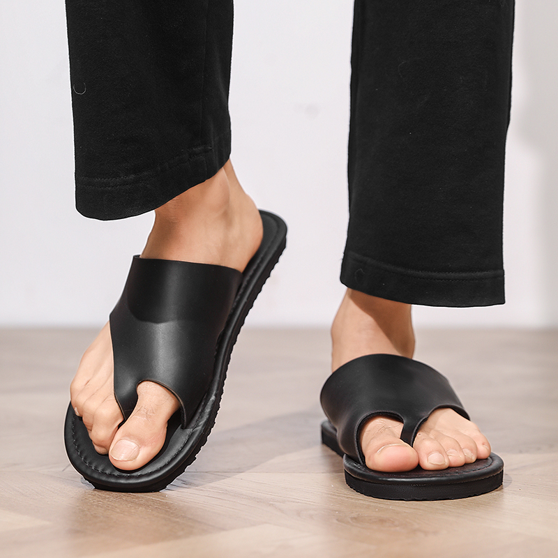 Flip Flop Leather Men - 高品質メンズスリッパファッションビーチサンダル革通気性サンダル滑り止めカジュアル履物軽量下駄ローマンフラット