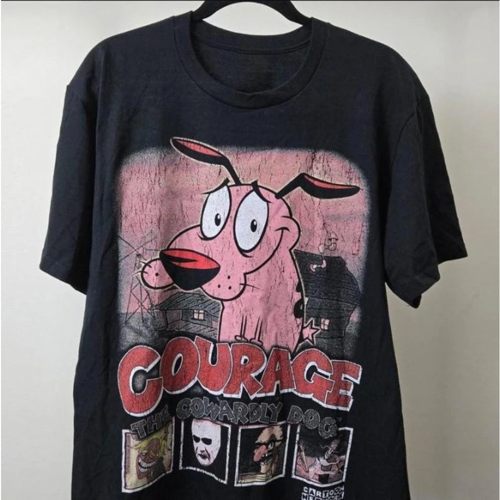 Tee Graphic Print - 夏ヴィンテージ勇気卑怯な犬漫画プリント半袖 Tシャツレトログラフィック Tシャツ 90 年代ノスタルジアストリートウェア服