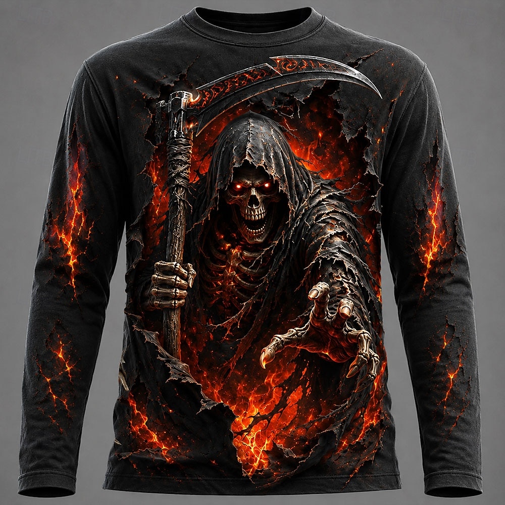 Tee Graphic Print - ハロウィン男性 3D グラフィックプリント長袖 Tシャツゴシックスカルプルオーバートップス秋の新しいお祝いギフト男性服トップス Tシャツ