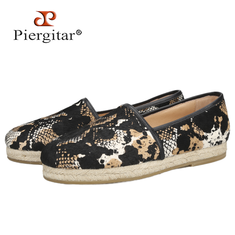 Espadrille Slip On - Piegitar-スネークエンボス加工された男性用馬の毛のモカシン,手作りのエスパドリーユ,ロープソール,スリッポン,新しいスタイル,クラシックなスタイル,広州