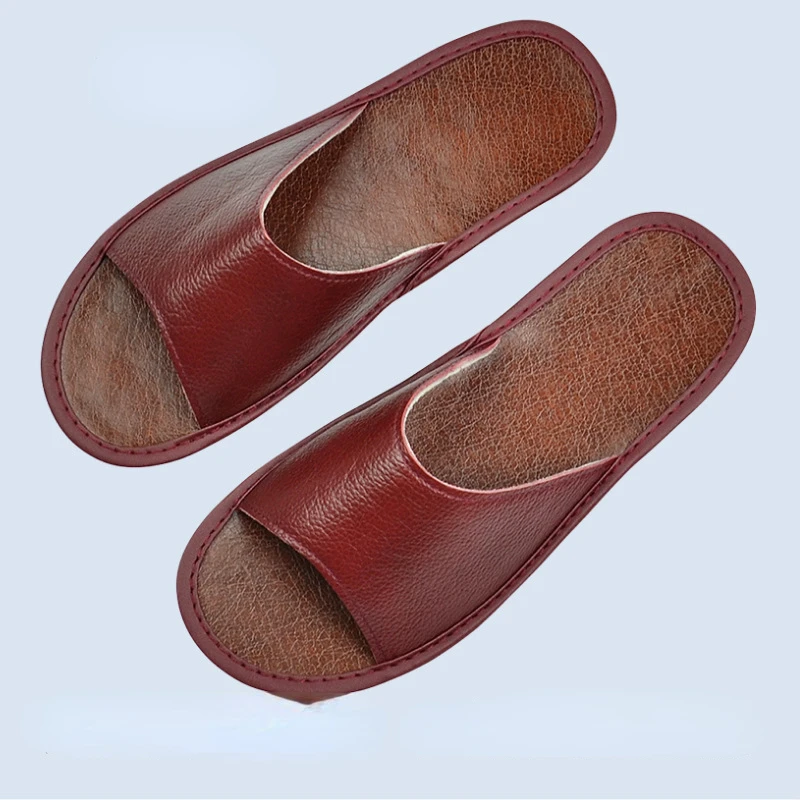 Flip Flop Leather Men - XIHAHA 夏のファッション牛革本革スリッパ男性ソフト底ホームスリッパ女性ノンスリップ靴女性のカップルサンダル