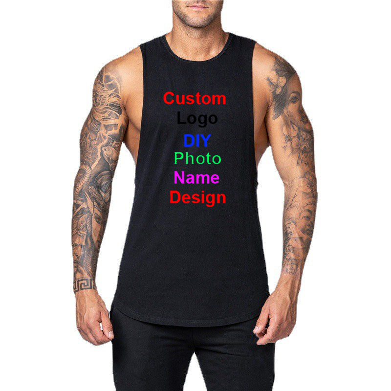 Tank Top Muscle - 男性用のカスタムロゴ付きコットンタンクトップ,マッスルノースリーブTシャツ,トレーニングウェア,ボディービルTシャツ,スポーツウェア