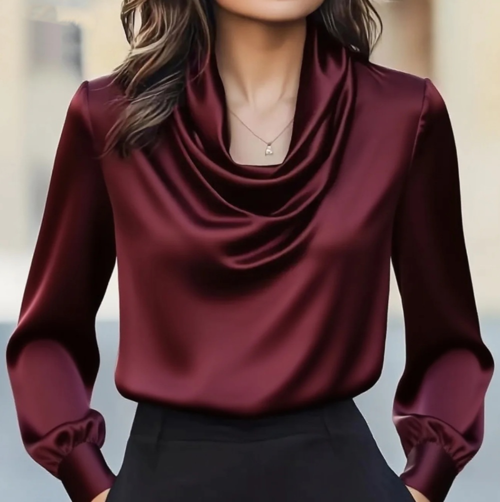 Shirt Camp Collar - 秋のファッション エレガントな気質 無地 シンプルなスイングカラー 長袖シャツ レディース