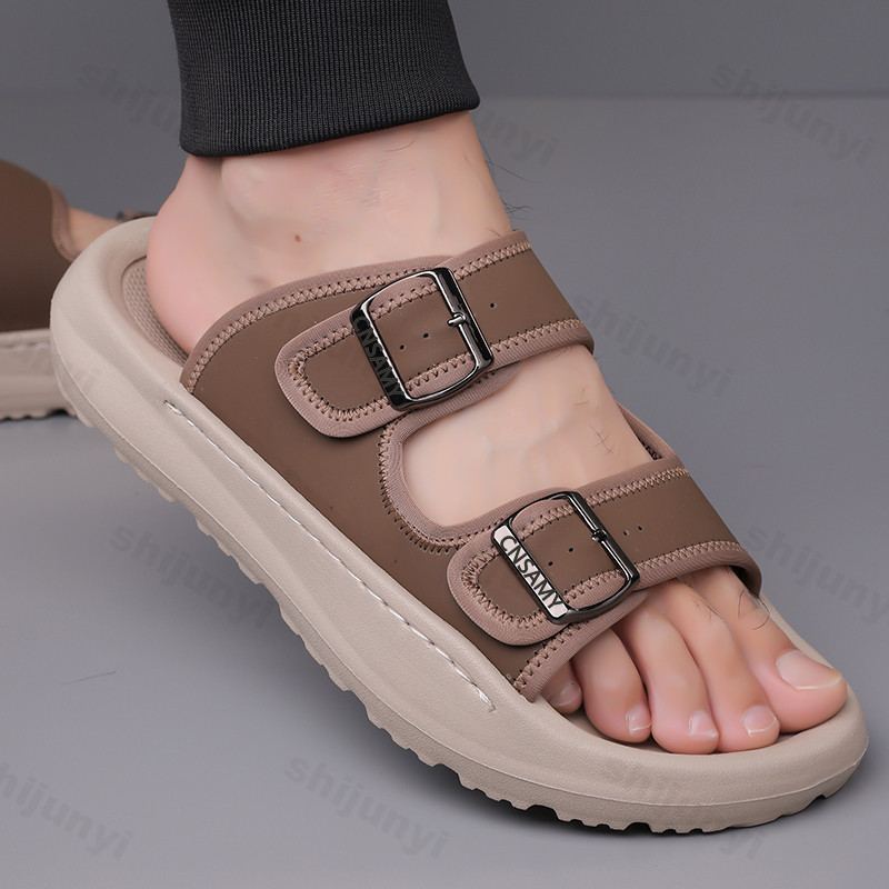 Flip Flop Leather Men - メンズスリッパ 2025 夏通気性屋外ビーチサンダルノンスリップフリップフロップ新フラットスリッパ高品質メンズシューズ