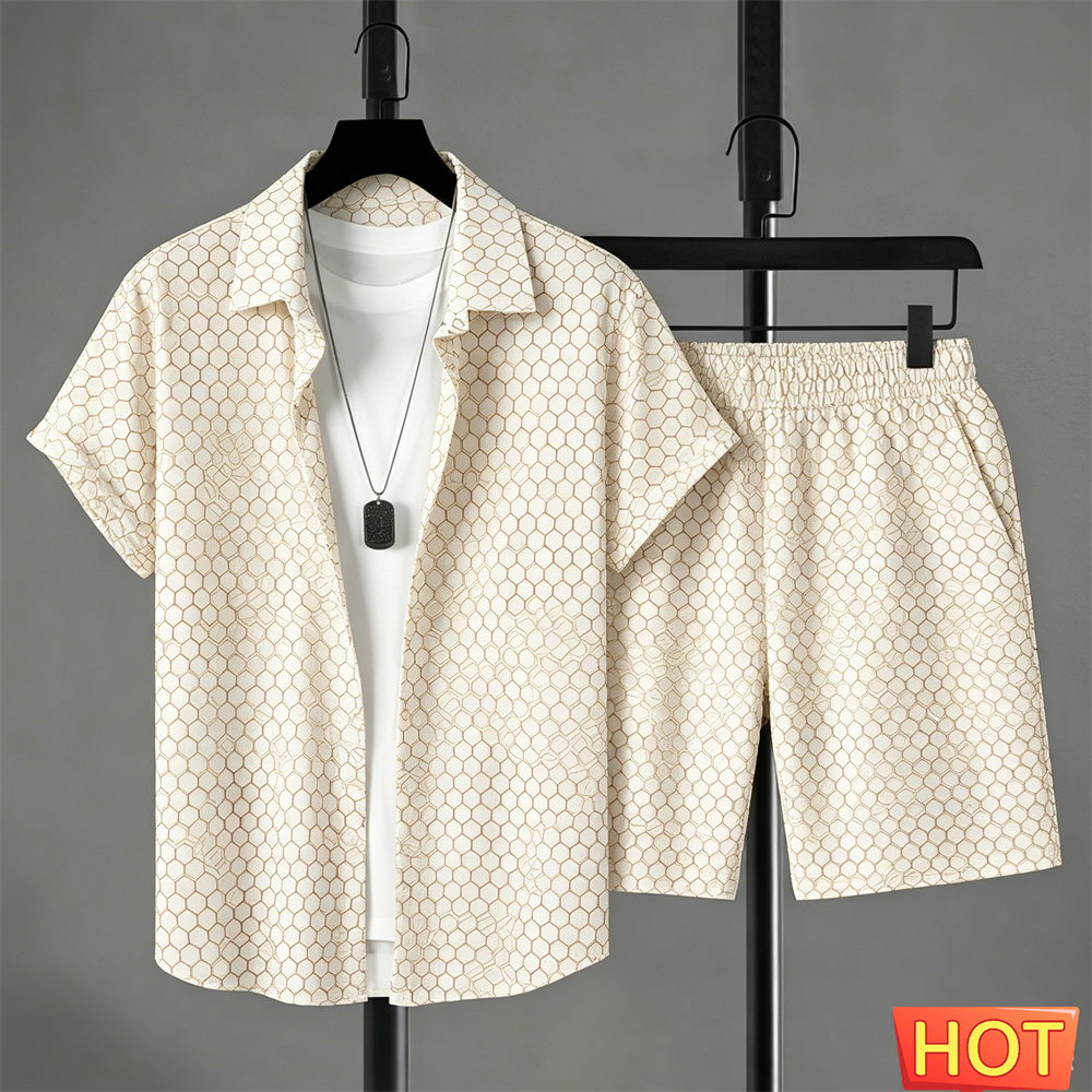 Shirt Camp Collar - 夏服 メンズシャツセット グラデーションレジャーシャツセット ソリッドカラー 2ピースセット レジャー休暇用衣装