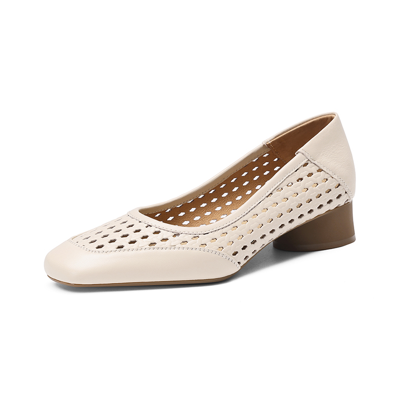 Casual Sandal Leather - 2026 新ファッション女性の夏のデザイン気質中空ハイヒールの靴革スクエアヘッド浅い口の靴 Zapatos Mujer