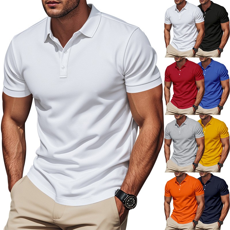 Polo Shirt Pique - カジュアルスリムフィットシャツ半袖ホワイトボタンフロントシャツネイビーブルーピケニットゴルフシャツリブ襟メンズトップ