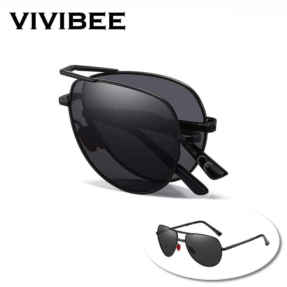 Sunglasses Aviator Polarized - VIVIBEE メタルパイロットブラック折りたたみサングラス偏光男性チタンシェード女性航空 UV400 デザイナーミラーブルーサングラス