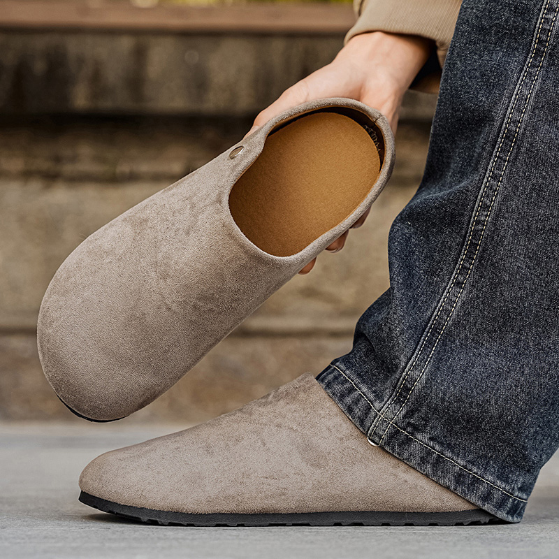 Flip Flop Leather Men - メンズスエードレザースリッパミュール、レディースコンフォートポテトシューズ、ファッションフットベッドメンズクロッグシューズ、アーチサポート付きコルクウィンターシューズ