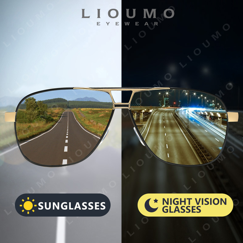 Sunglasses Aviator Polarized - LIOUMO 航空サングラス男性偏光抗紫外線変色サングラス女性フォトクロミックメガネ oculos de sol masculino