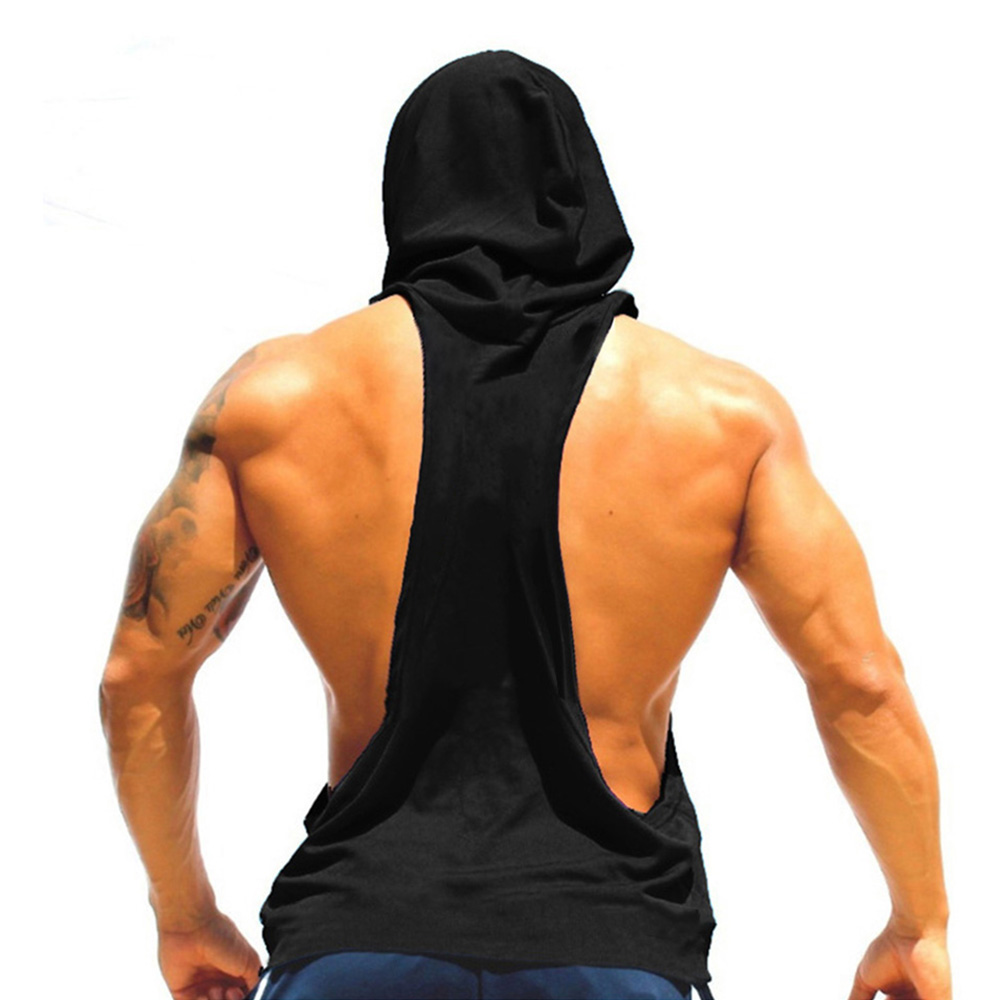 Tank Top Muscle - メンズボディービルフード付きタンクトップ、コットンノースリーブベスト、ジムウェア、フィットネススウェットシャツ、トレーニングスポーツウェアトップス、バスト制限なし