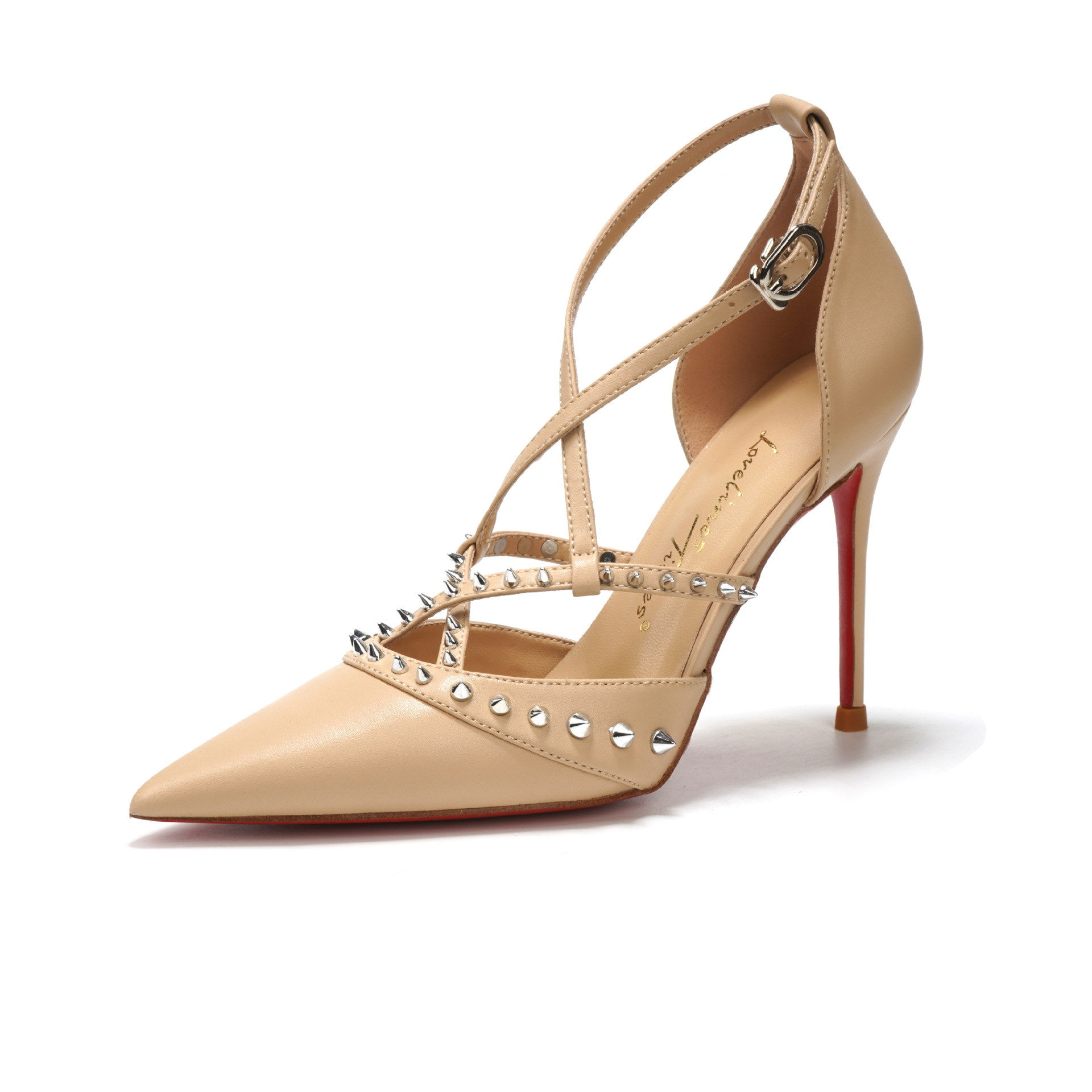 Casual Sandal Leather - レトロな女性の靴サンダルスティレットヒールスーツ女性ベージュオリジナルグラディエーターファッションセクシーなスタッズレザーハイガールズブラック Comf