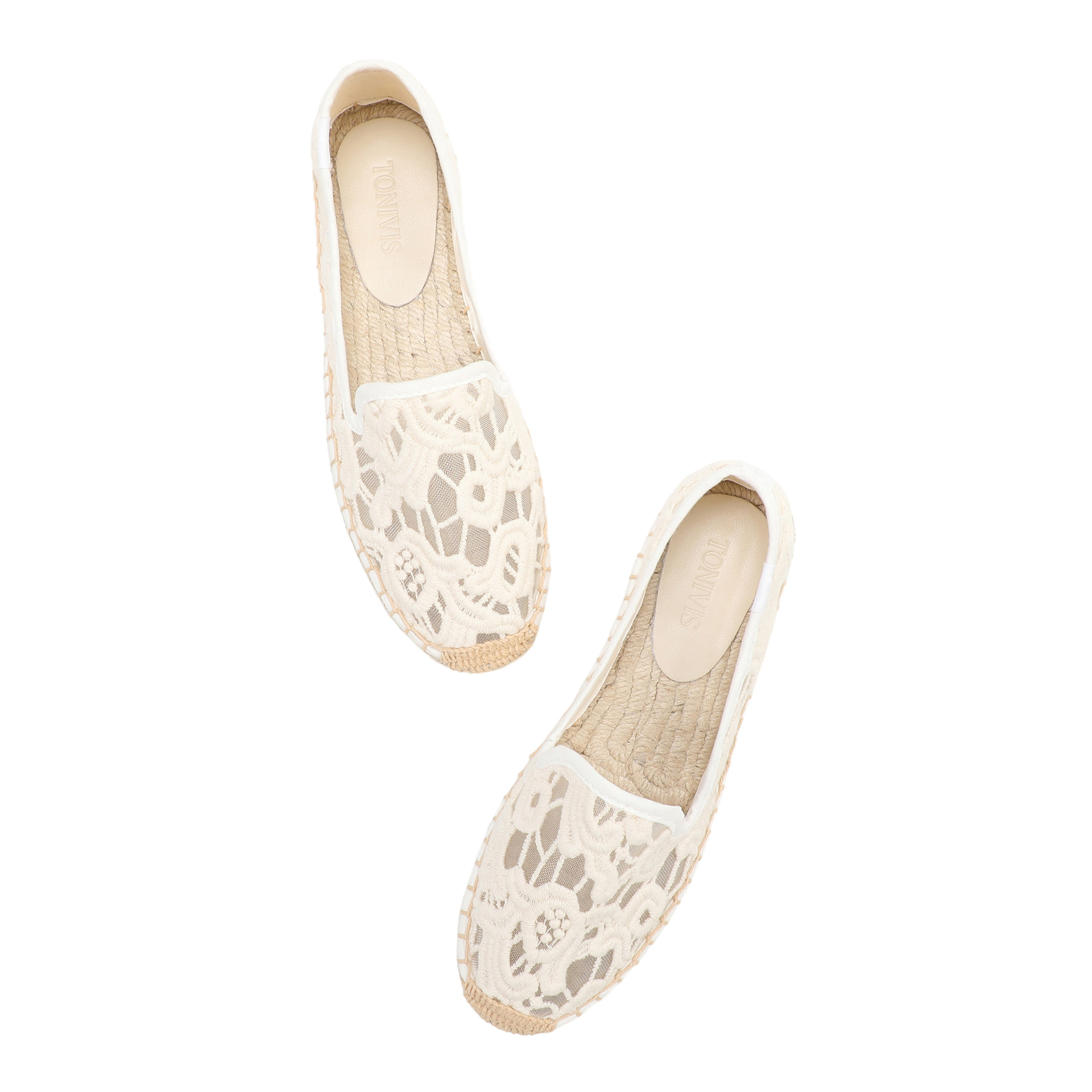 Espadrille Slip On - 女性用レースエスパドリーユフラットシューズ、エレガントな夏のカジュアルシューズ
