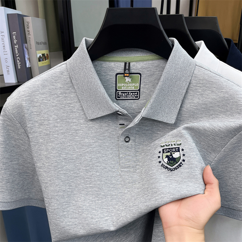 Polo Shirt Pique - メンズポロシャツ 半袖 刺繍入り ピケニット ホワイト ライトグレー