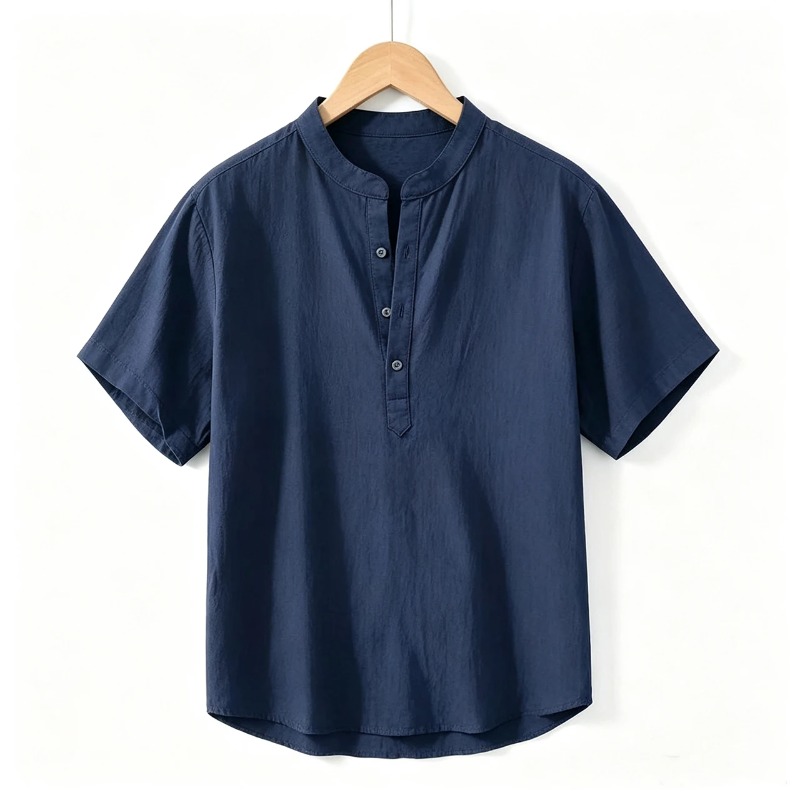 夏メンズ半袖シャツ無地スタンドカラーオーバーサイズTシャツ通 - Linen Shirt Breathable のレビューと価格
