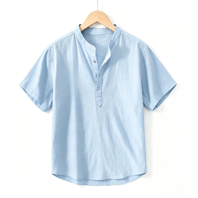 夏メンズ半袖シャツ無地スタンドカラーオーバーサイズTシャツ通 - Linen Shirt Breathable のレビューと価格