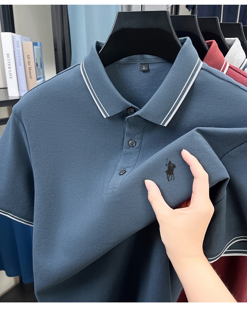 夏用ストライプ襟付きポロシャツ、100%通気性のあるピケコッ - Polo Shirt Pique のレビューと価格