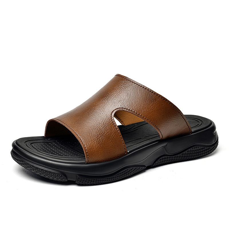 メンズレザースライドサンダル滑り止め厚底カジュアルスリッパ夏 - Flip Flop Leather Men のレビューと価格