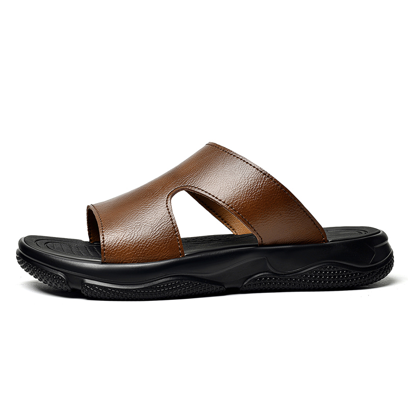メンズレザースライドサンダル滑り止め厚底カジュアルスリッパ夏 - Flip Flop Leather Men のレビューと価格