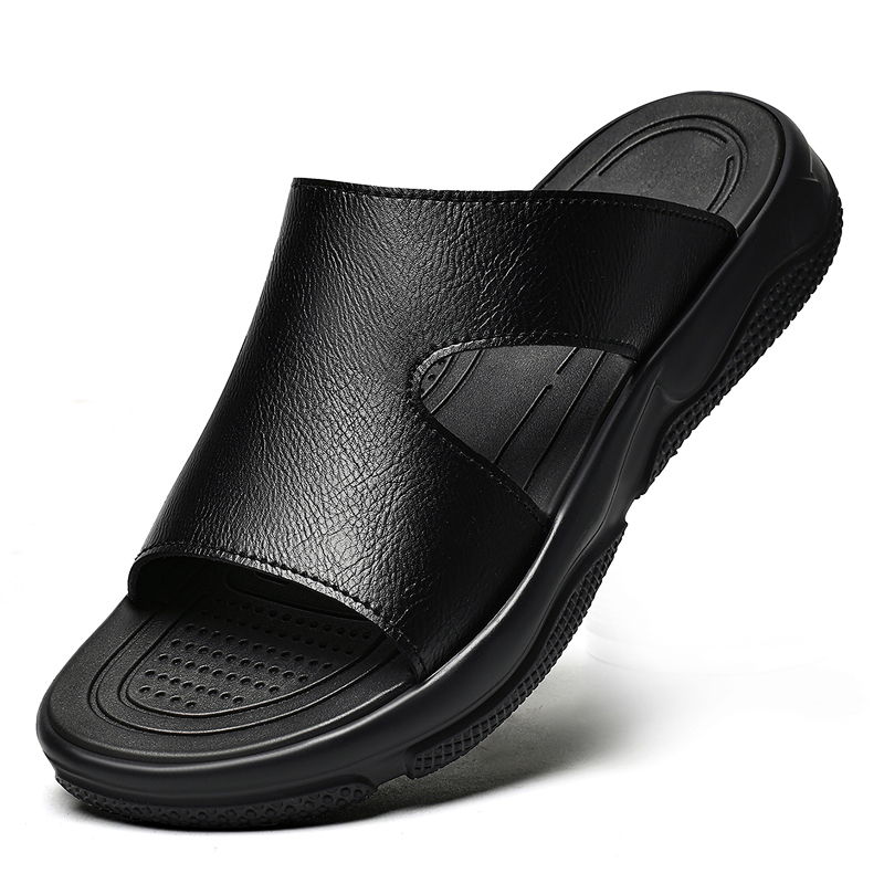 メンズレザースライドサンダル滑り止め厚底カジュアルスリッパ夏 - Flip Flop Leather Men のレビューと価格