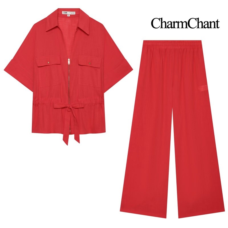 CHARMCHANT レディース 無地リネン混紡 ツーピース - Short Linen Drawstring のレビューと価格