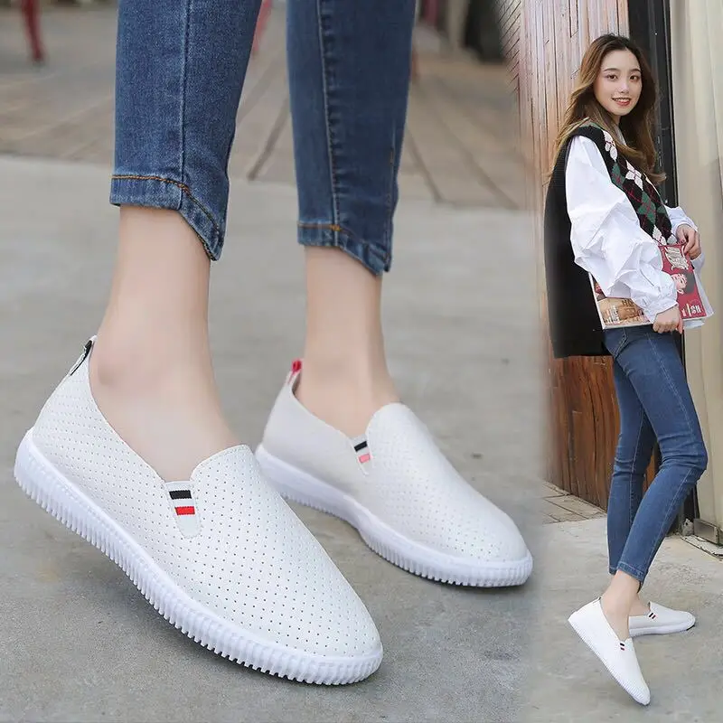 女性スニーカー白干潟カットアウト女性ローファーpu靴低ハイヒ - Espadrille Slip On のレビューと価格