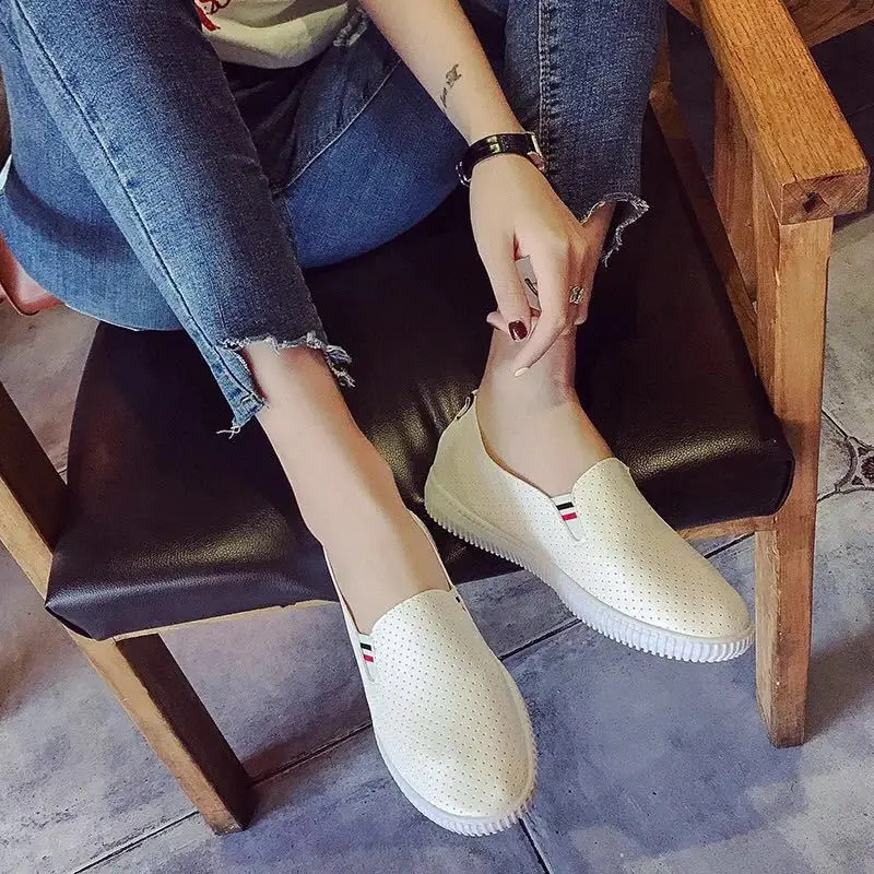 女性スニーカー白干潟カットアウト女性ローファーpu靴低ハイヒ - Espadrille Slip On のレビューと価格