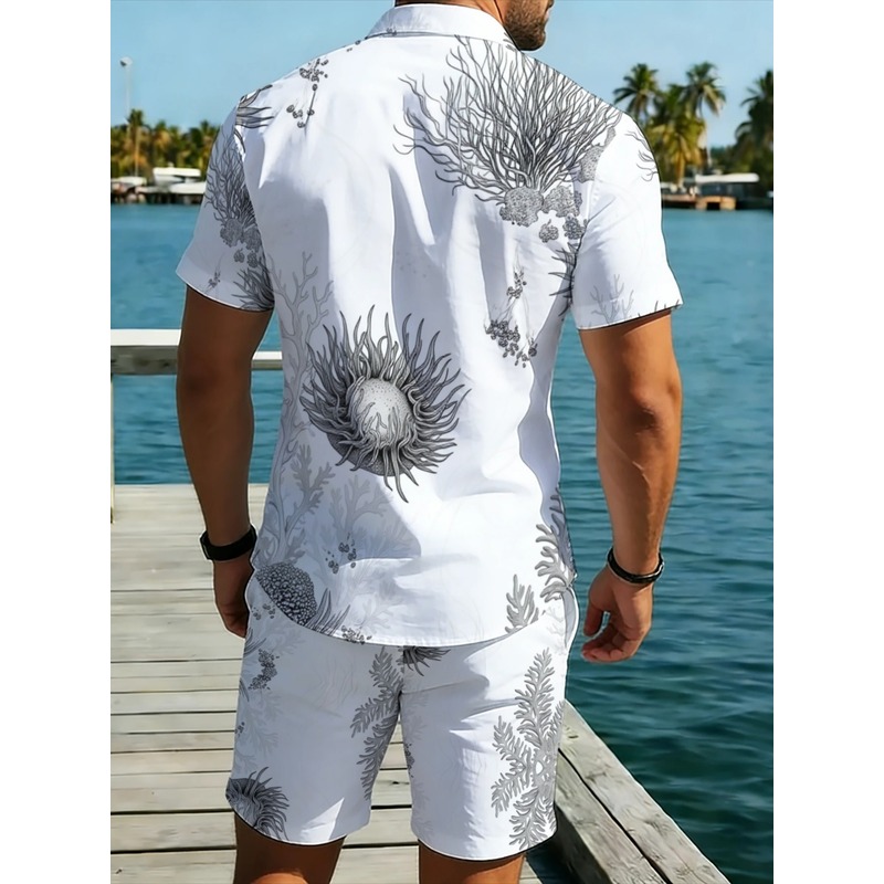 メンズ花柄ハワイアンシャツ＆ショーツセット ポリエステル 軽 - Resort Shirt Floral のレビューと価格