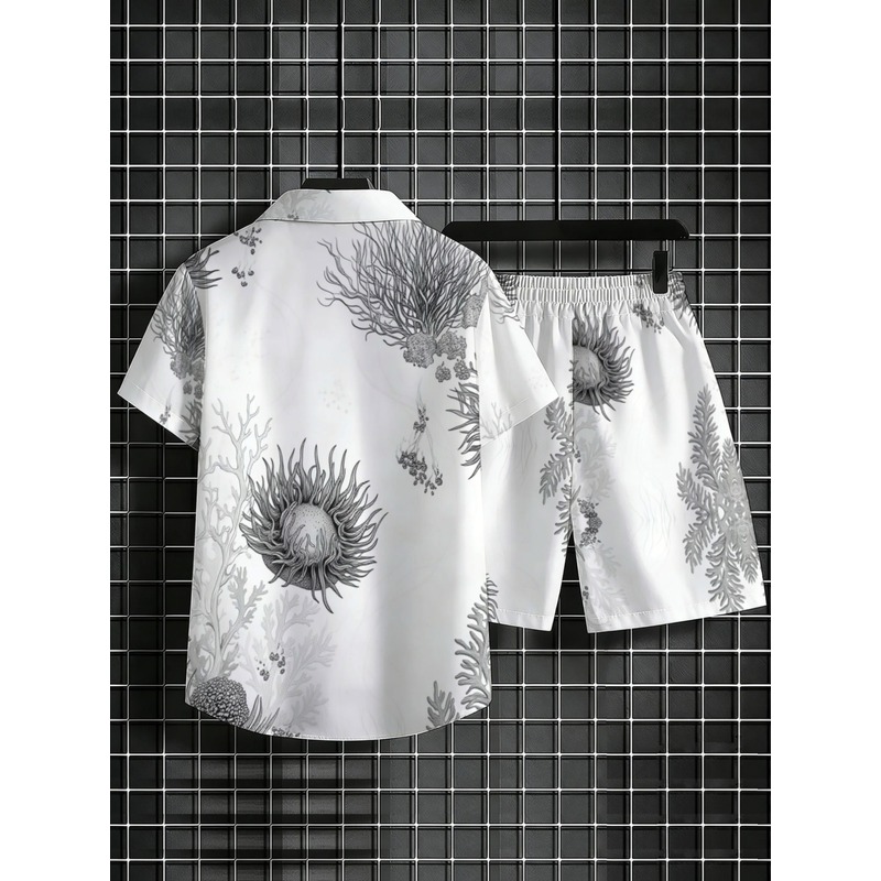 メンズ花柄ハワイアンシャツ＆ショーツセット ポリエステル 軽 - Resort Shirt Floral のレビューと価格