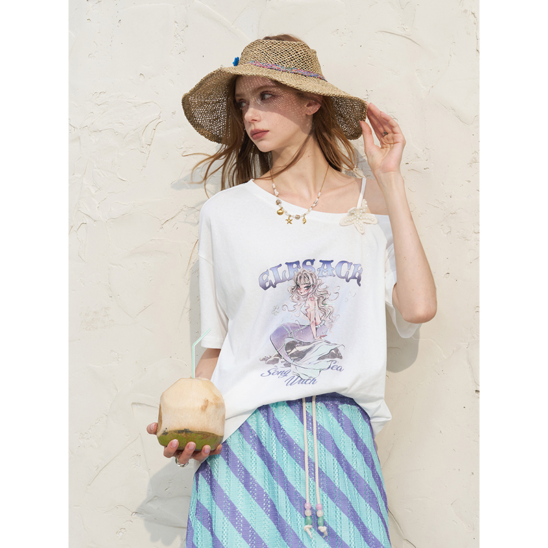 ELFSACK レディース オフショルダー ホワイト T シ - Tee Graphic Print のレビューと価格