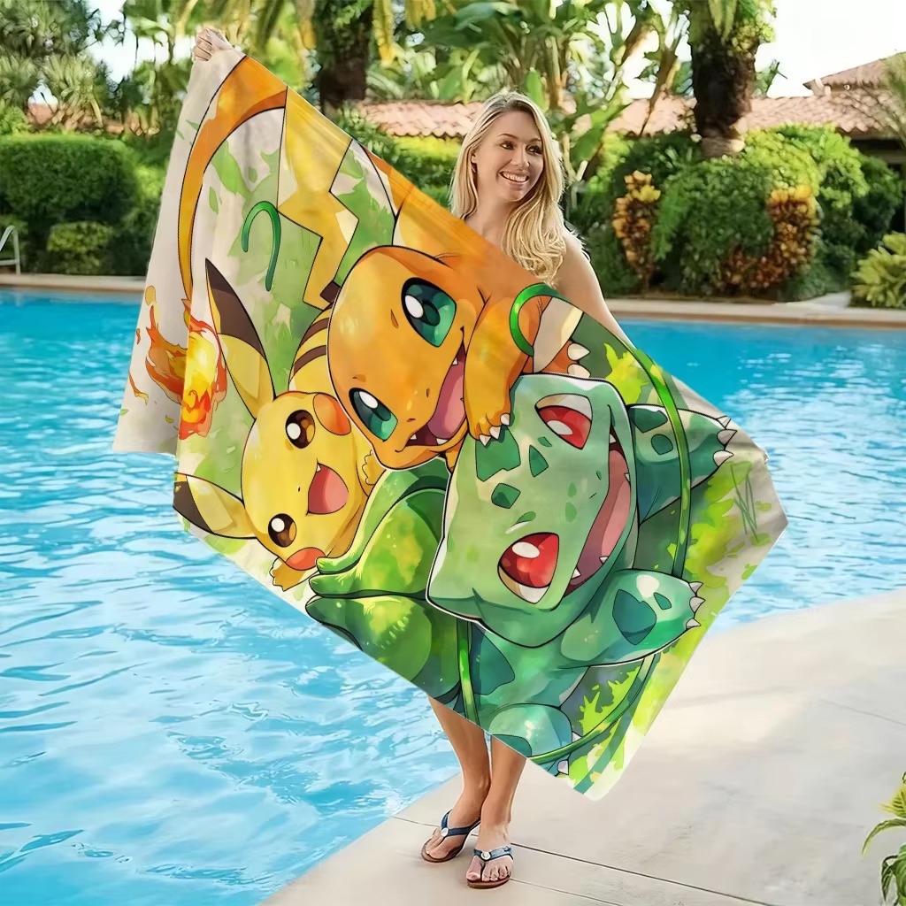 P-ポケモン スターターズ アニメ ビーチタオル ピカチュウ - Beach Towel Large のレビューと価格