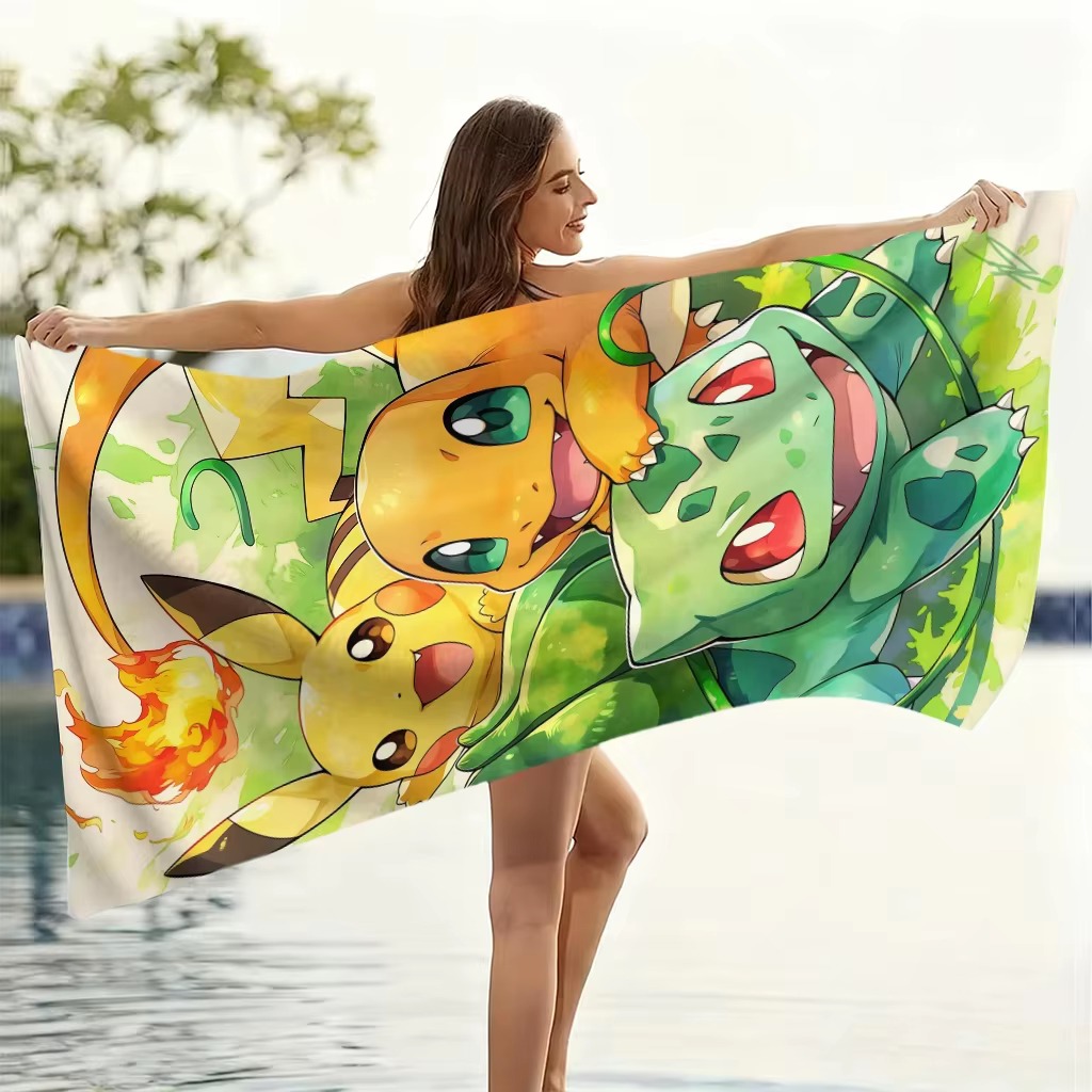P-ポケモン スターターズ アニメ ビーチタオル ピカチュウ - Beach Towel Large のレビューと価格
