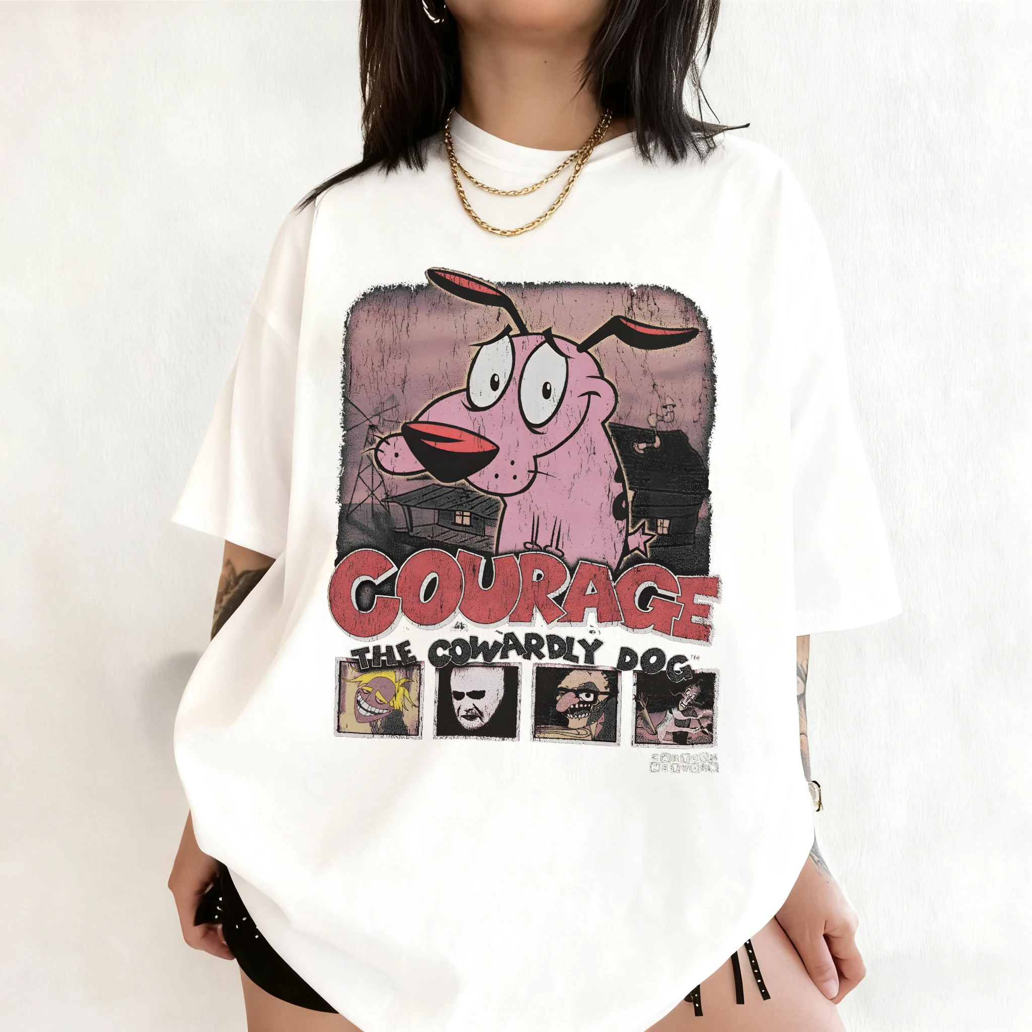 夏ヴィンテージ勇気卑怯な犬漫画プリント半袖 Tシャツレトログ - Tee Graphic Print のレビューと価格