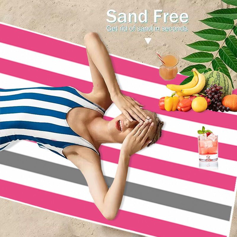 鮮やかなストライプ柄ビーチタオル 大判 31.5x63インチ - Beach Towel Large のレビューと価格