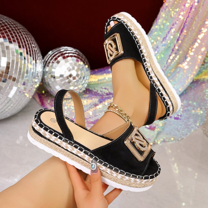 レディースプラットフォームエスパドリーユサンダルラインストー - Espadrille Slip On のレビューと価格