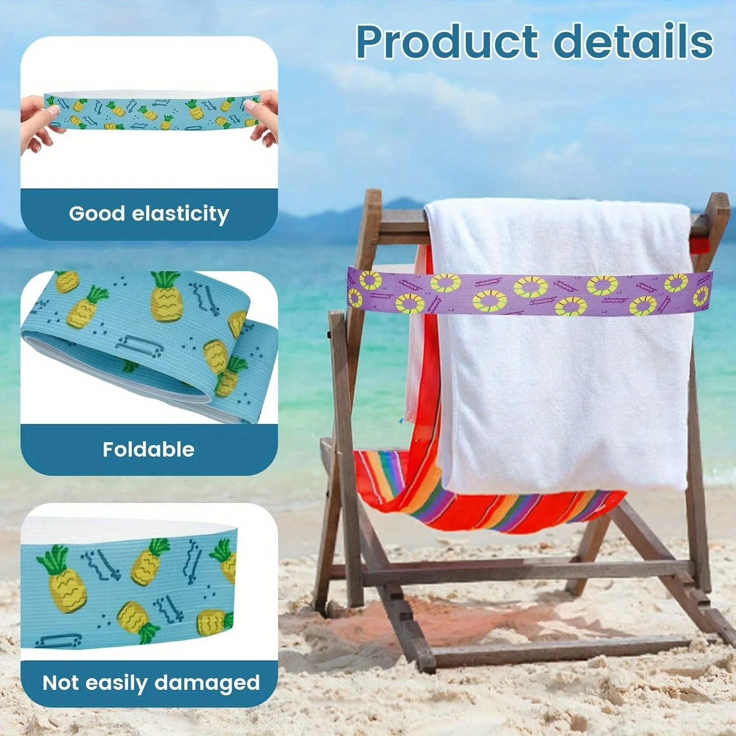 ビーチチェア、クルーズチェア用大型タオルバンド5個、伸縮性の - Beach Towel Large のレビューと価格