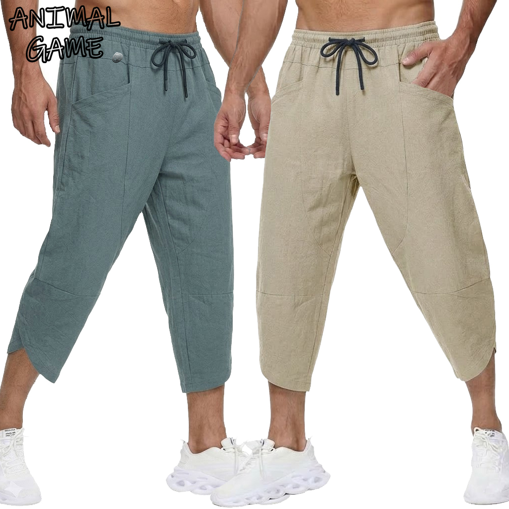 夏用メンズリネンカジュアルショートパンツビーチジムポケットパ - Short Linen Drawstring のレビューと価格