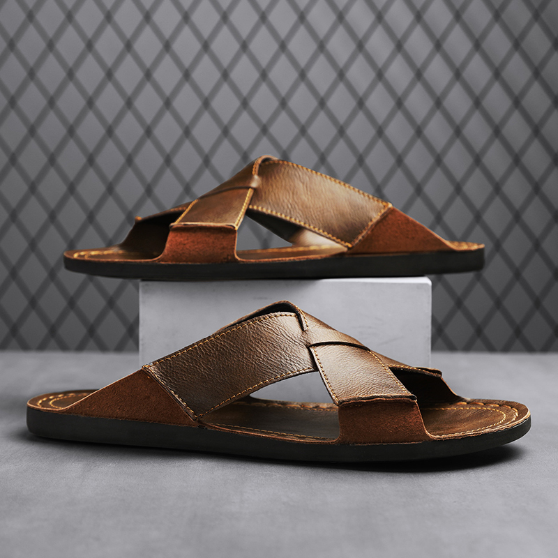 ファッション本革メンズスリッパ夏の男のサンダル屋外ビーチシュ - Flip Flop Leather Men のレビューと価格