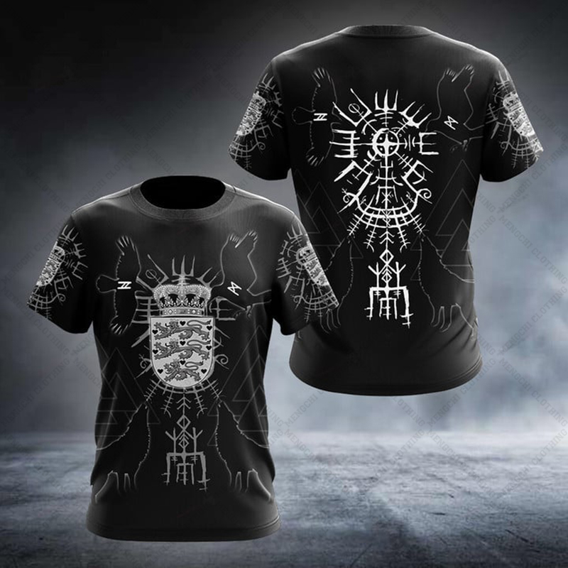カスタムサマーカジュアルデンマークシールドグラフィックTシャ - Tee Graphic Print のレビューと価格