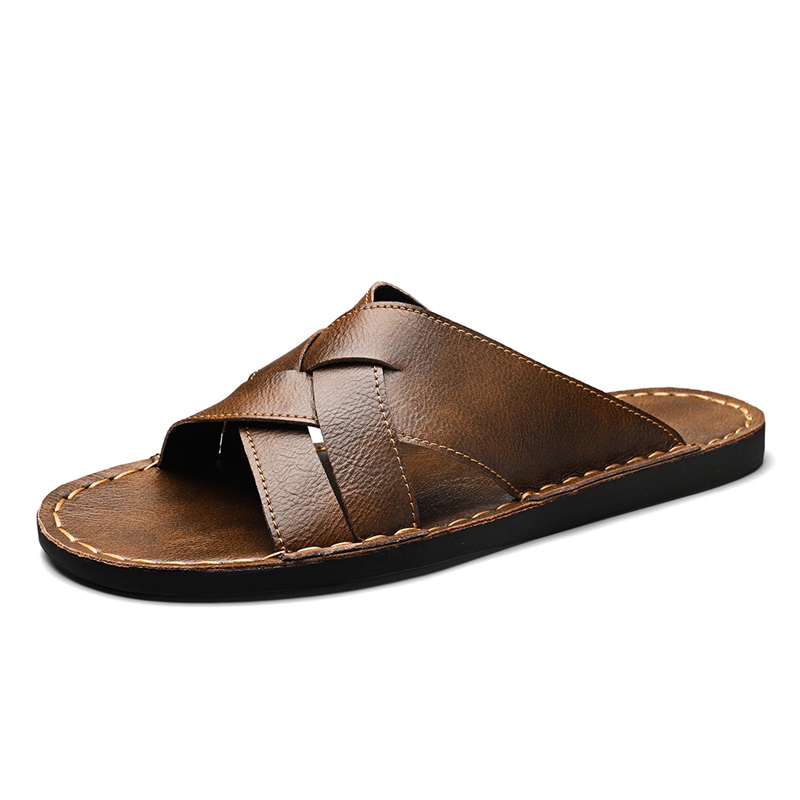 ファッション本革メンズスリッパ夏の男のサンダル屋外ビーチシュ - Flip Flop Leather Men のレビューと価格
