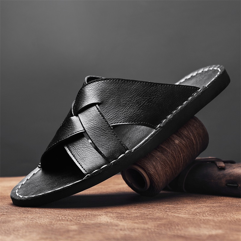 ファッション本革メンズスリッパ夏の男のサンダル屋外ビーチシュ - Flip Flop Leather Men のレビューと価格