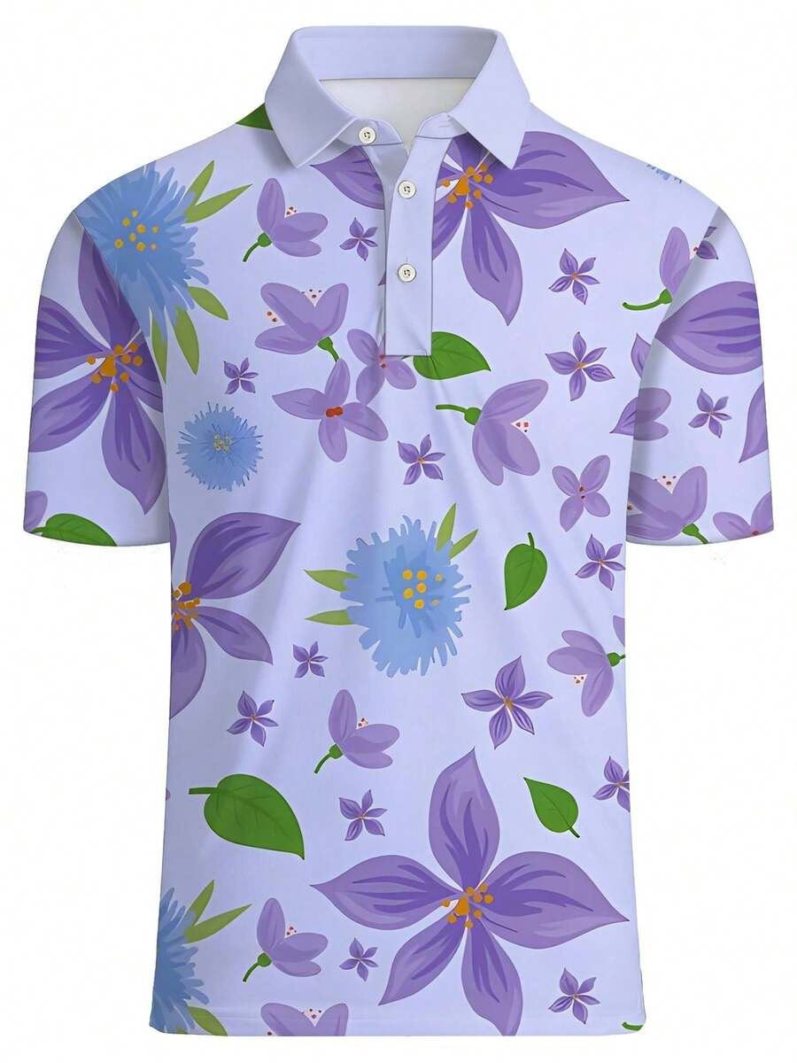 メンズ花柄プリントピケシャツ半袖カジュアルサマーアウトドア - Polo Shirt Pique のレビューと価格