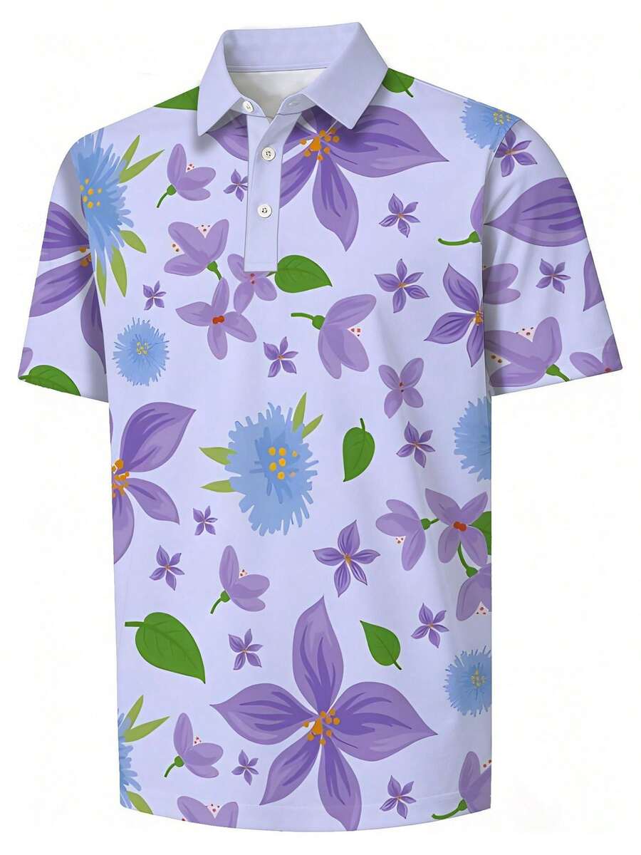 メンズ花柄プリントピケシャツ半袖カジュアルサマーアウトドア - Polo Shirt Pique のレビューと価格