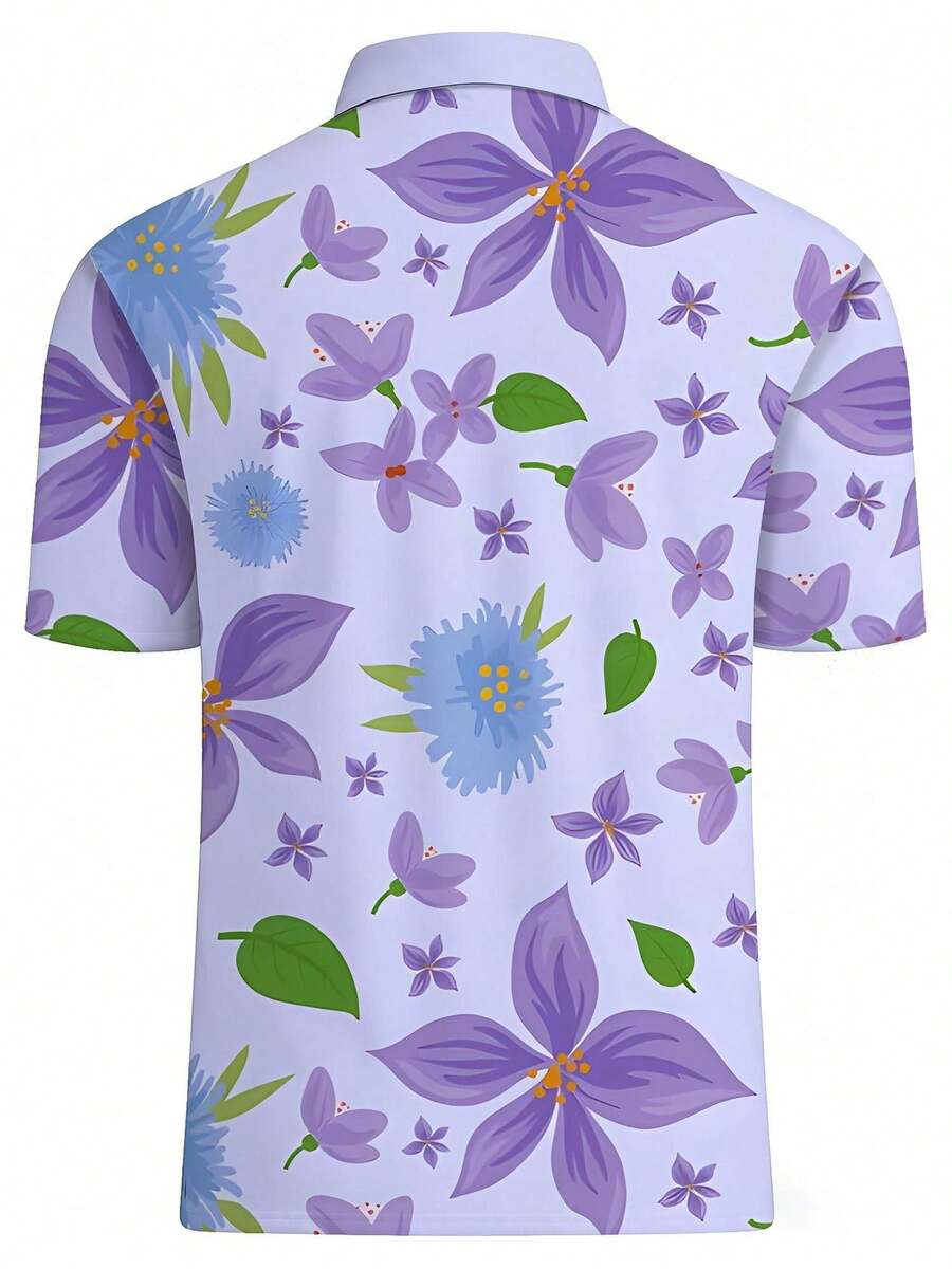 メンズ花柄プリントピケシャツ半袖カジュアルサマーアウトドア - Polo Shirt Pique のレビューと価格